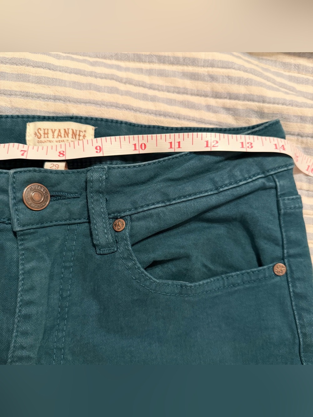 Shyanne Womens Boho Country Flare Western Bell Bottom Teal Jeans Size 29/34 - Picture 12 of 15